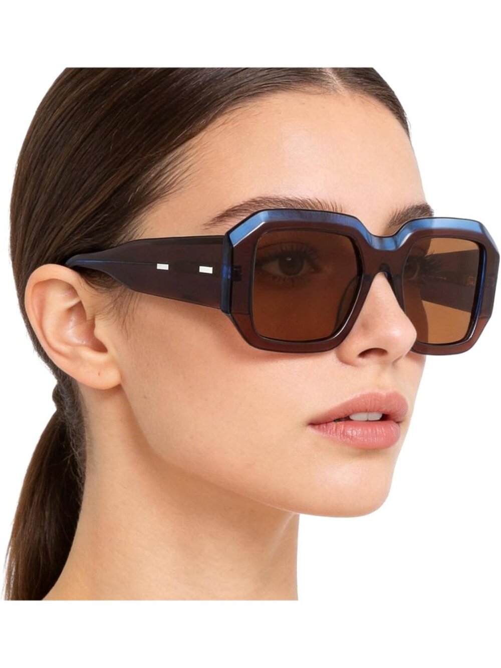 Women's Oversized Polarized Sunglasses Square Frame UV400 Protection Brown